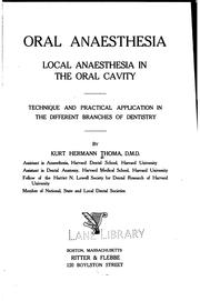 Oral Anaesthesia: Local Anaesthesia in the Oral Cavity by Kurt Hermann Thoma