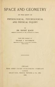 Cover of: Space and geometry in the light of physiological, psychological and physical inquiry by Ernst Mach