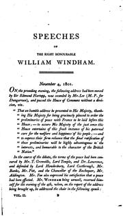 Cover of: Speeches in Parliament, of the Right Honourable William Windham