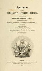 Cover of: Specimens of the German lyric poets: consisting of translations in verse