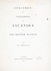 Cover of: Specimen of a catalogue of Lycaenidae in the British Museum