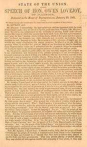 Cover of: State of the Union: speech of Hon. Owen Lovejoy, of Illinois, delivered in the House of Representatives, January 23, 1861.