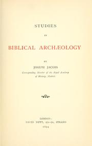 Cover of: Studies in Biblical archaeology by Joseph Jacobs