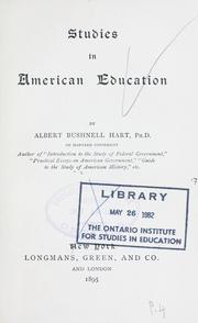 Cover of: Studies in American education by Albert Bushnell Hart