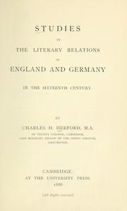 Cover of: Studies in the literary relations of England and Germany in the sixteenth century.