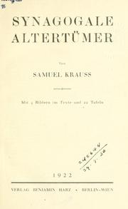 Cover of: Synagogale Altertümer. by Samuel Krauss