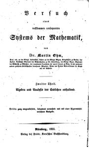Cover of: Versuch eines vollkommen consequenten Systems der Mathematik by Martin Ohm