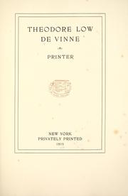 Cover of: Theodore Low De Vinne, printer. by 