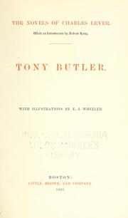 Cover of: Tony Butler. by Charles James Lever