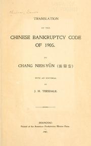 Cover of: Translation of the chinese bankruptcy code of 1905