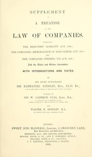 Cover of: A treatise on the law of companies.: Supplement ... Containing the Directors' liability act, 1890; the Companies (memorandum of association) act, 1890; and the Companies (winding up) act, 1890; and the rules and orders thereunder.