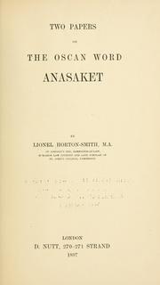 Cover of: Two papers on the Oscan word anasaket.