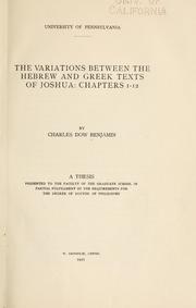 Cover of: The variations between the Hebrew and Greek texts of Joshua: chapters 1-12