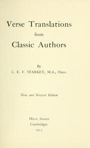 Cover of: Verse translations from classic authors by by C.E.F. Starkley.