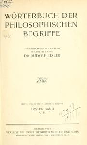 Cover of: Wörterbuch der philosophischen Begriffe (A-K) by Rudolf Eisler