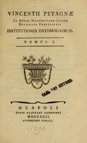 Cover of: Vincentii Petagnæ...Institutiones entomologicae.