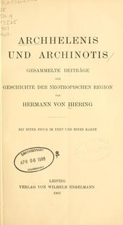 Cover of: Archhelenis und Archinotis by H. von Ihering