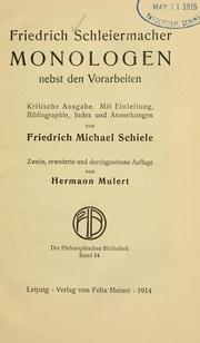 Cover of: Monologen nebst den Vorarbeiten: kritische Ausgabe, mit Einleitung, Bibliographie, Index und Anmerkungen