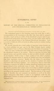 Cover of: Supplemental report to the Report of the Special committee on pedagogical and psychological observation. by William Torrey Harris