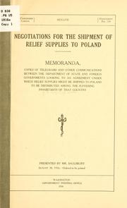Cover of: Negotiations for the shipment of relief supplies to Poland.