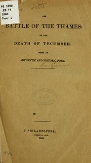 Cover of: The battle of the Thames: or The death of Tecumseh