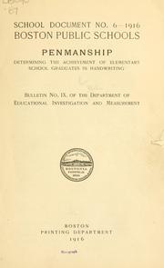 Cover of: Penmanship: determining the achievement of elementary school graduates in handwriting 