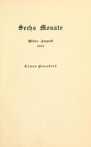 Cover of: Sechs monate, märz-august, 1914 by Clare Benedict