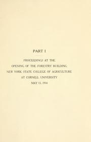 Cover of: Proceedings at the opening of the Forestry building, May 15, 1914.: Open meeting of the Society of American foresters, May 16, 1914.