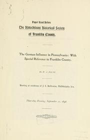Cover of: The German influence in Pennsylvania by M. A. Foltz