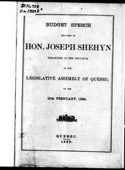Cover of: Budget speech delivered by Hon. Joseph Shehyn by 