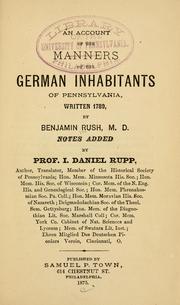Cover of: account of the manners of the German inhabitants of Pennsylvania