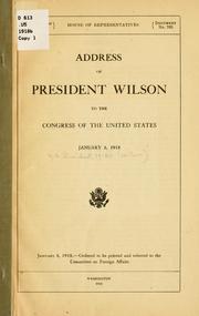 Cover of: Address of President Wilson to the Congress of the United States