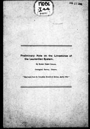 Cover of: Preliminary note on the limestones of the Laurentian system