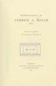 Cover of: Reminiscences of Andrew A. Bonar, D.D.