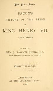 Cover of: Bacon's History of the reign of King Henry VII
