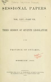 Cover of: Ontario Sessional Papers, Vol. XXV, Part VII by Ontario. Legislative Assembly.