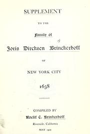 Cover of: Supplement to The family of Joris Dircksen Brinckerhoff of New York City, 1638