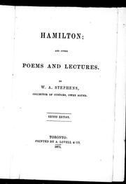 Cover of: Hamilton and other poems and lectures | Stephens, W. A.