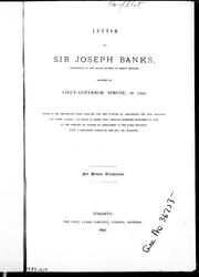 Cover of: Letter to Sir Joseph Banks (president of the Royal Society of Great Britain) written by Lieut.-Governor Simcoe in 1791: prior to his departure from England for the purpose of organizing the new province of Upper Canada, to which is added five official speeches delivered by him at the opening or closing of parliament in the same province
