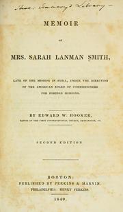 Cover of: Memoir of Mrs. Sarah Lanman Smith ... by Edward W. Hooker