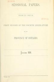 Cover of: ONTARIO SESSIONAL PAPERS. by Ontario. Legislative Assembly.