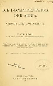Cover of: Die Decapodenfauna der Adria: Versuch einer Monographie