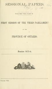 Cover of: ONTARIO SESSIONAL PAPERS. by Ontario. Legislative Assembly.