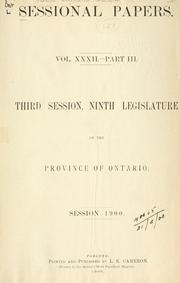 Cover of: ONTARIO SESSIONAL PAPERS. by Ontario. Legislative Assembly.