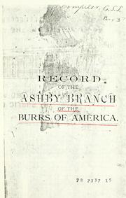 Record of the Ashby branch of the Burrs of America