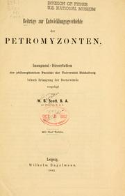 Cover of: Beiträge zur Entwicklungsgeschichte der Petromyzonten. by Scott, W. B.