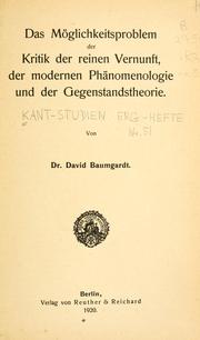 Cover of: Das möglichkeitsproblem der Kritik der reinen vernunft by David Baumgardt