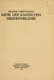 Cover of: Kritik der Kantischen Erkenntnislehre