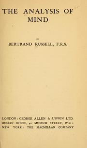 Cover of: The analysis of mind by Bertrand Russell