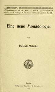 Cover of: Eine neue monadologie.